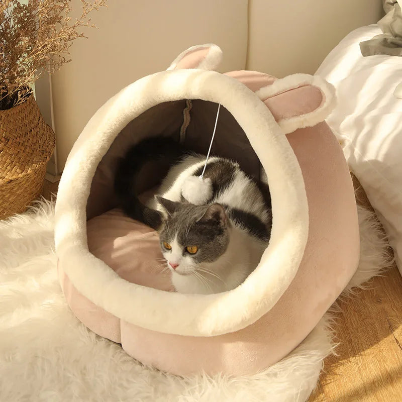 ふわふわ猫用ベッド 洗える【おもちゃ付き】