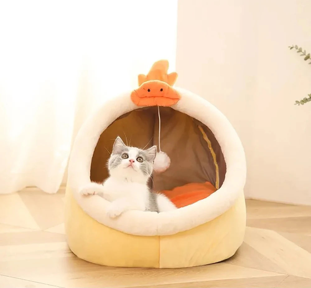 ふわふわ猫用ベッド 洗える【おもちゃ付き】