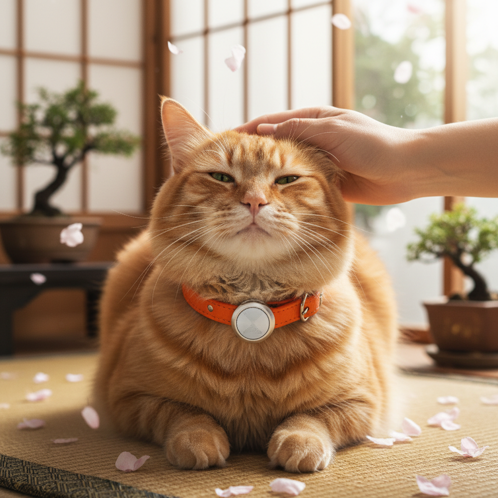 オレンジ AirTagホルダー付き猫用首輪